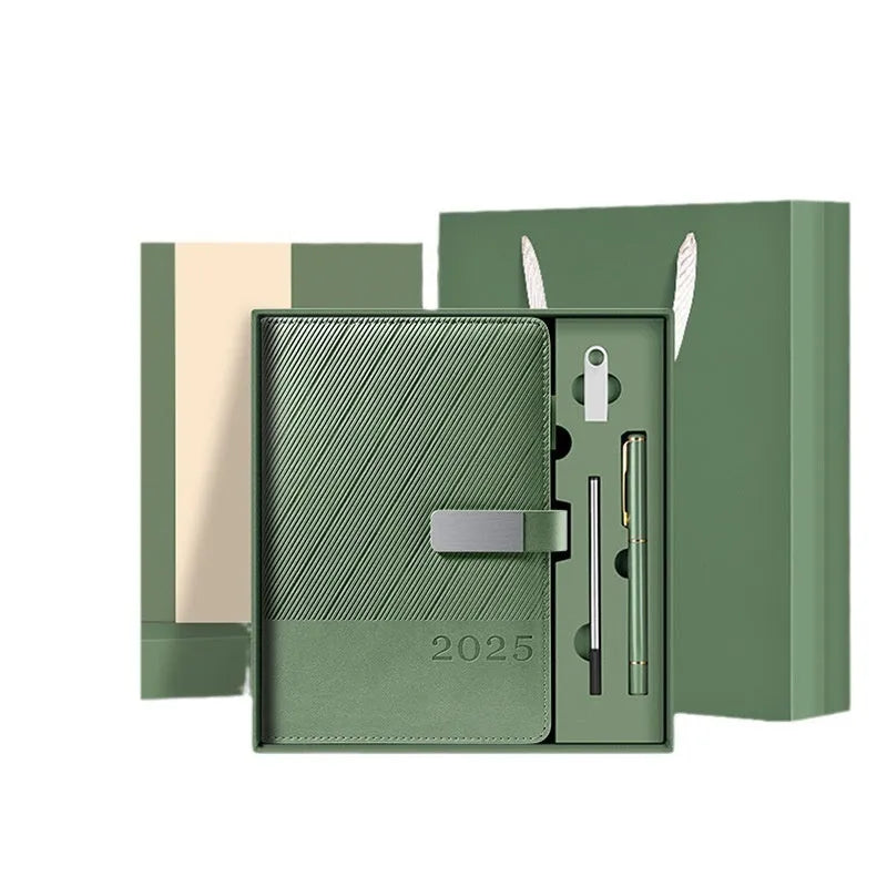 A5 office notepad with striped PU leather cover showing 204 sheets of thickened paper