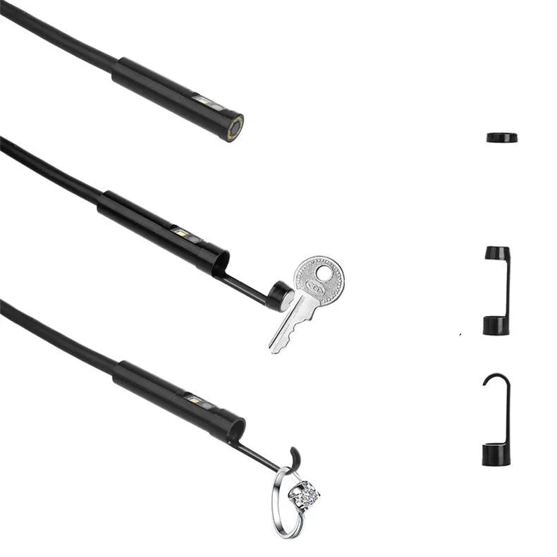 F300 wireless dual lens endoscope with 5.5mm and 8mm waterproof camera probes, hook, and magnet accessories