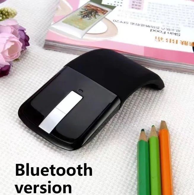Folding Bluetooth touch wireless mouse shown open and closed with black, white, blue, green colour options