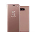 Samsung Galaxy Note20 and A50 phone case with flip-out bracket and shiny mirror finish in rose gold colour.