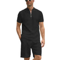 Men's solid colour polo shirt and trouser two-piece set in beaded bird's eye polyester fabric
