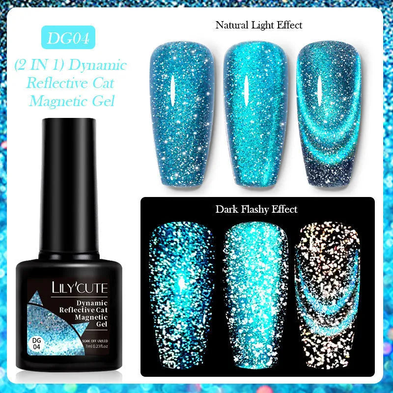Diamond in the Debris Cat Eye Series nail polish gel bottles in six colours with included nail glue.