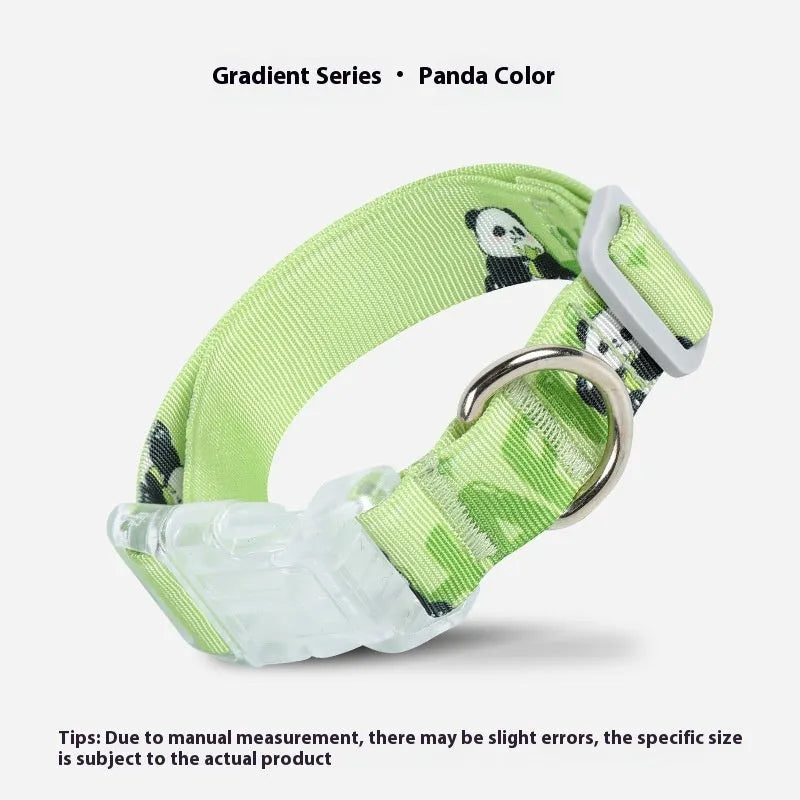 Adjustable nylon dog collar with colourful cartoon gradient print in Panda Green.