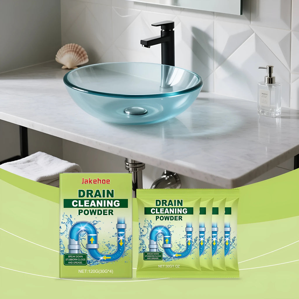 120g container of drain cleaning powder with sodium hydroxide for blocked sinks