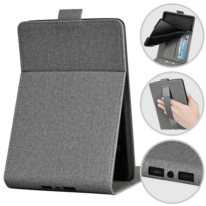 Kindle protective case with bracket handle in TPU material showing embossed design options