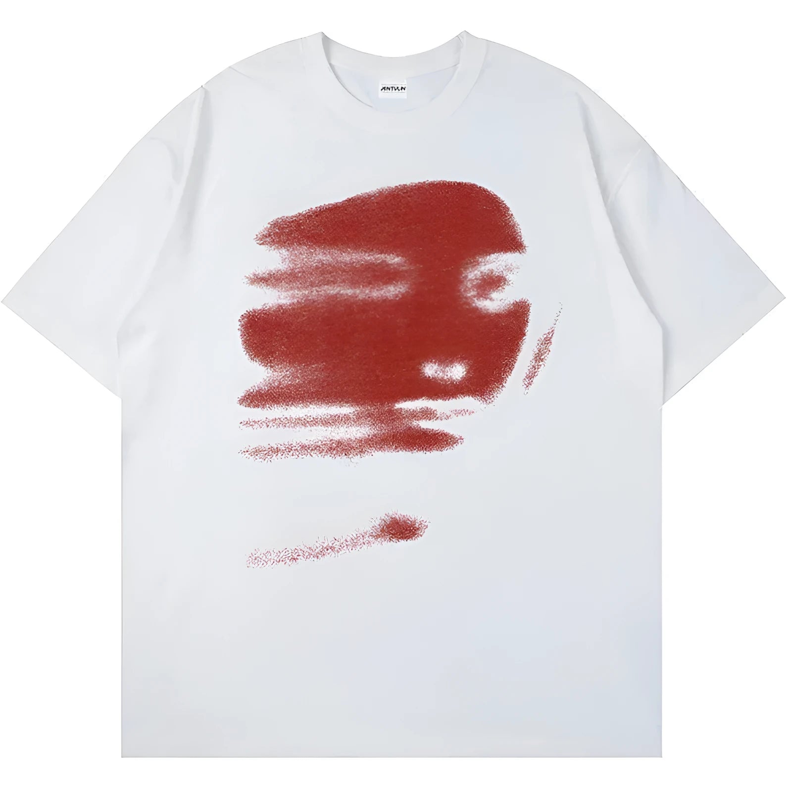 White loose-fit cotton t-shirt with short sleeves and round neck on hanger