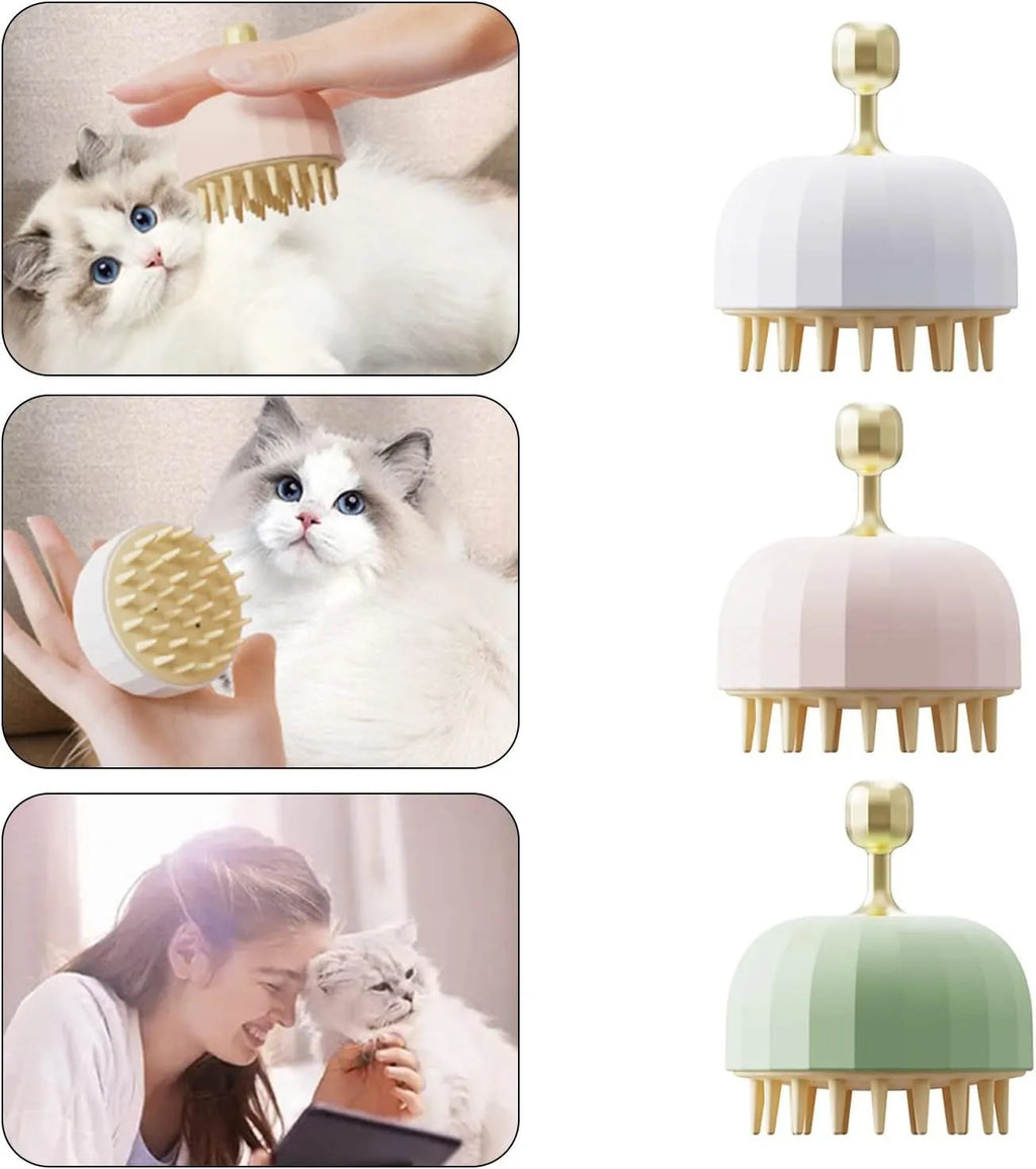 Green pet bath massage brush with drain holes for washing dogs and cats