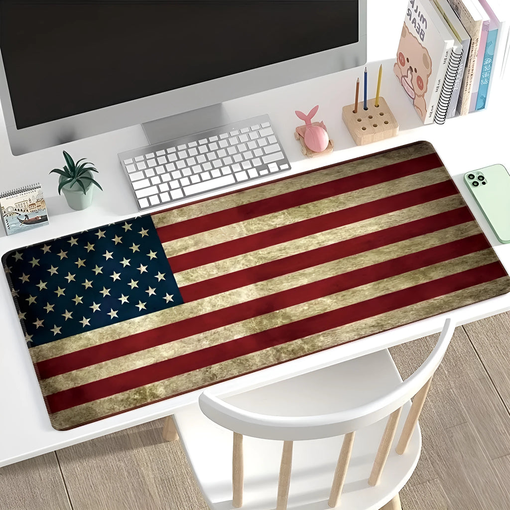 Large computer desk pad mouse mat with patterned surface and natural rubber non-slip base