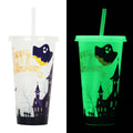 720ml Halloween luminous straw cup in cylindrical shape with PP plastic construction