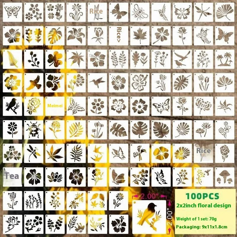 Milky white PET film spray painting templates showing flower, animal, letter, and pattern designs