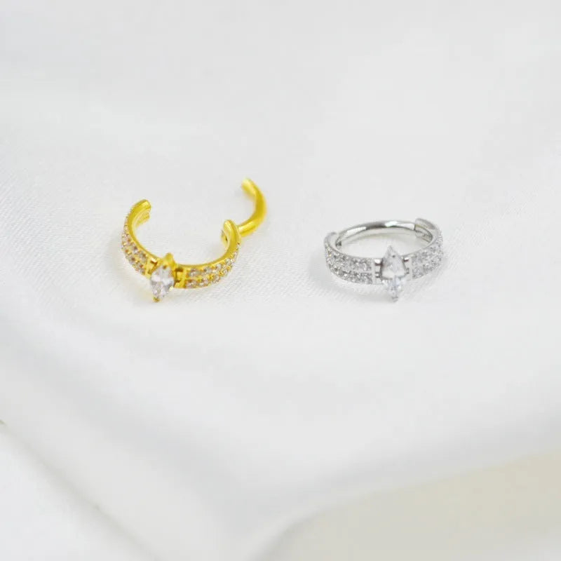 Heart-shaped titanium steel earrings with zircon stones in silver or gold colour