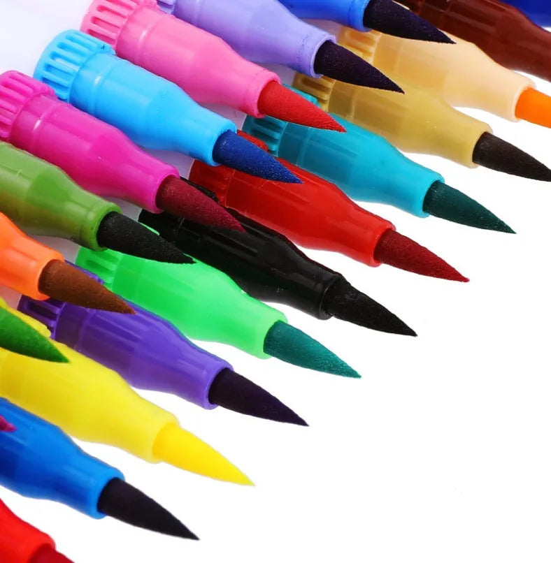 Set of refillable watercolour pens in a case, showing multiple vibrant colours for art and design projects.