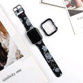 Printed silicone watch strap for Apple Watch showing multiple colourful pattern options.