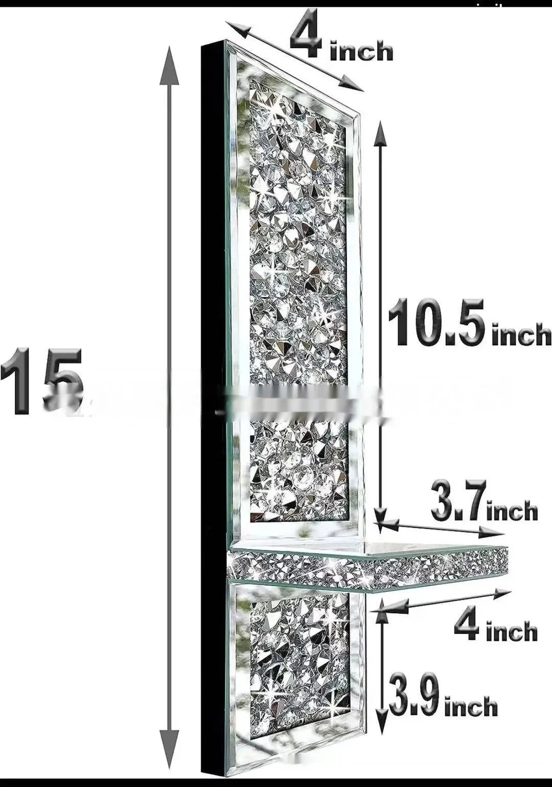 Pair of silver mirror glass wall candle holders with crystal candlesticks, modern design.