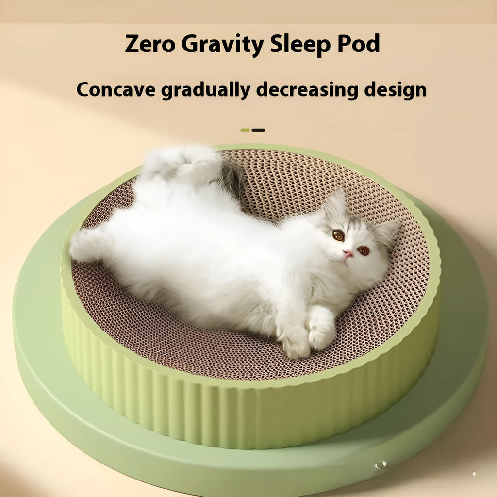 Round green and white cat scratching board with 55cm diameter and replaceable corrugated paper surface