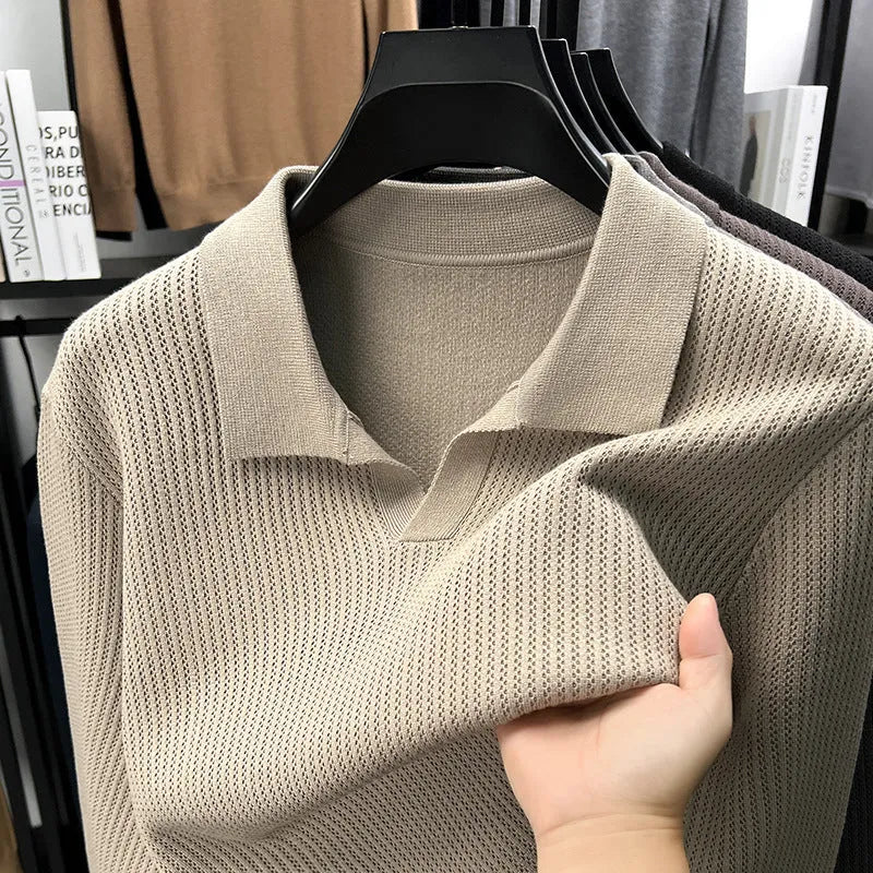 Men's loose fit pullover sweater in green colour shown on model for autumn casual wear
