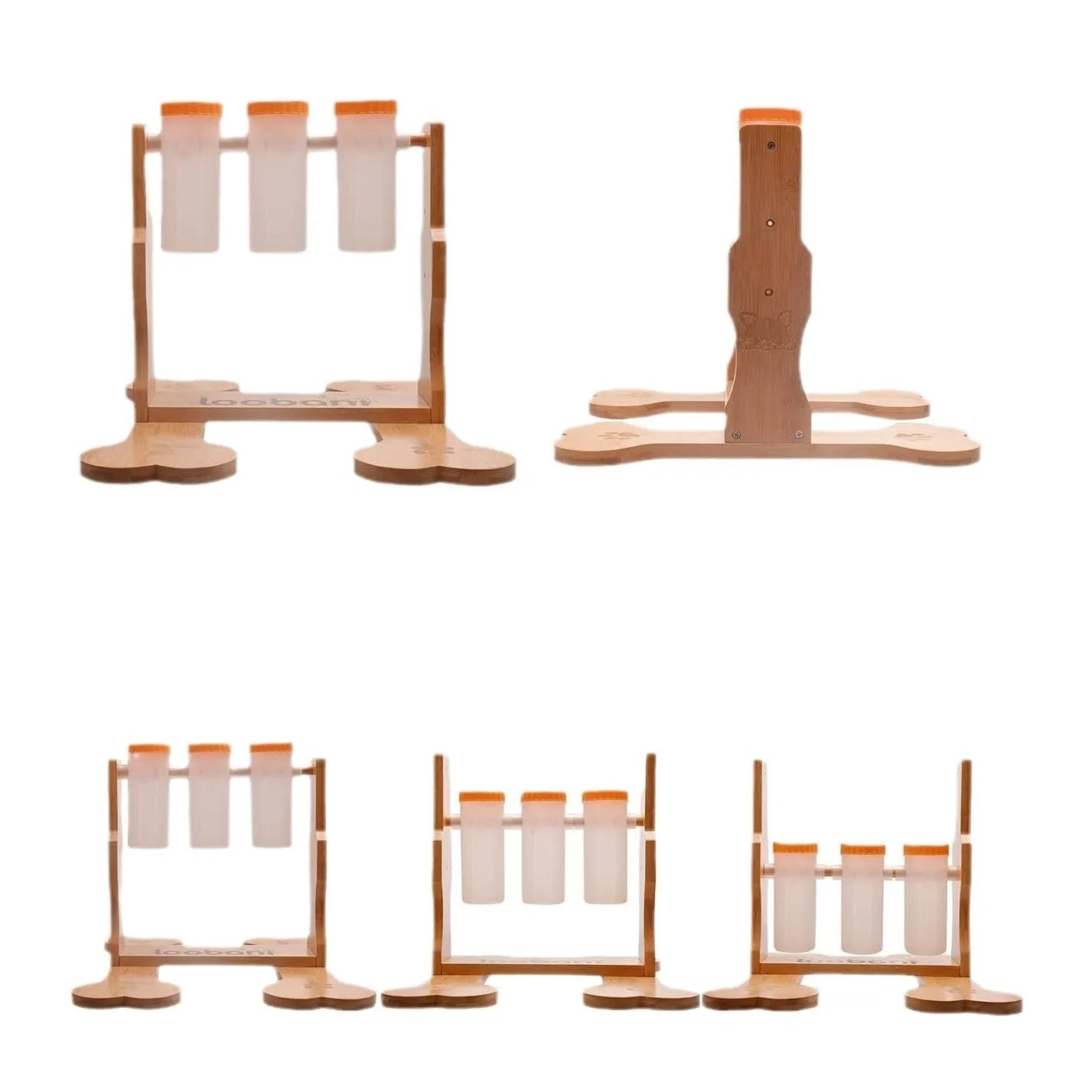 Natural wood colour dog puzzle toy and snack dispenser measuring 31 by 30 by 20 centimetres.