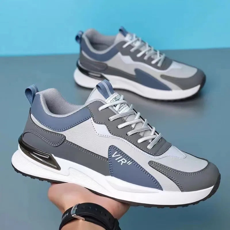 Men's colour block mesh sneakers with lace-up front and flat heel in black colourway