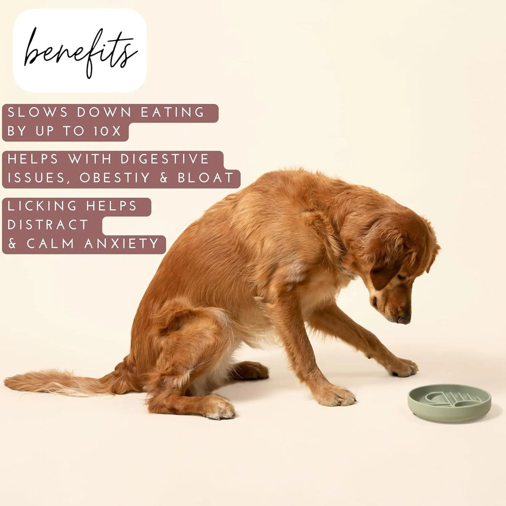 Slowdown Bowl silicone dog slow feeder with ridges, shown in beige colour.