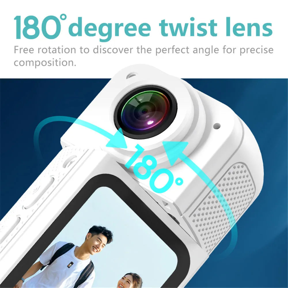 Riding S70 thumb camera in black with 180 degree rotating lens, compact ABS body