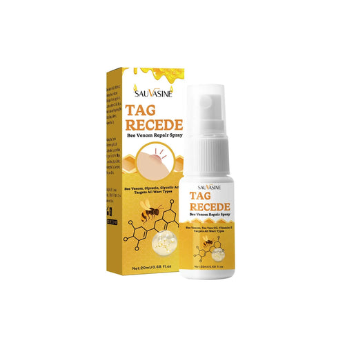 Box and bottle of Bee Wart Spray skin cream, 20ml, for treating warts and moles.