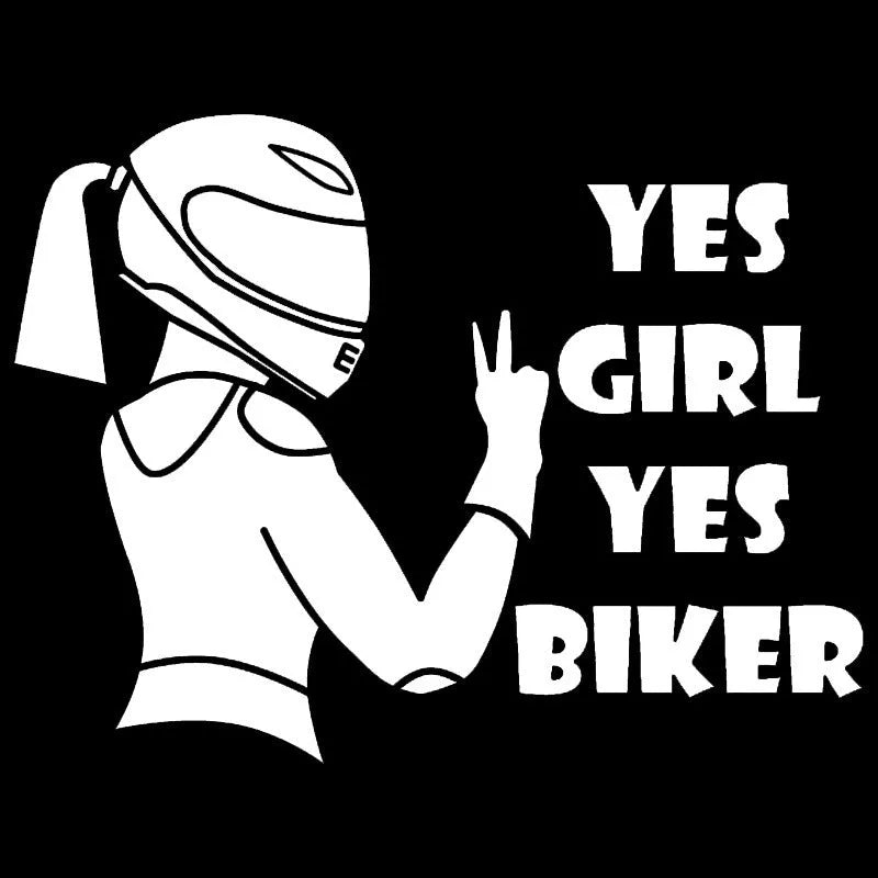 Cool girl rider character car waterproof sticker in black, white and laser colour options