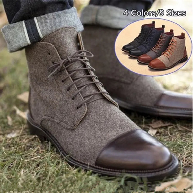 Men's leather motorcycle-style boots with metal belt buckles on a rubber sole, shown in black.