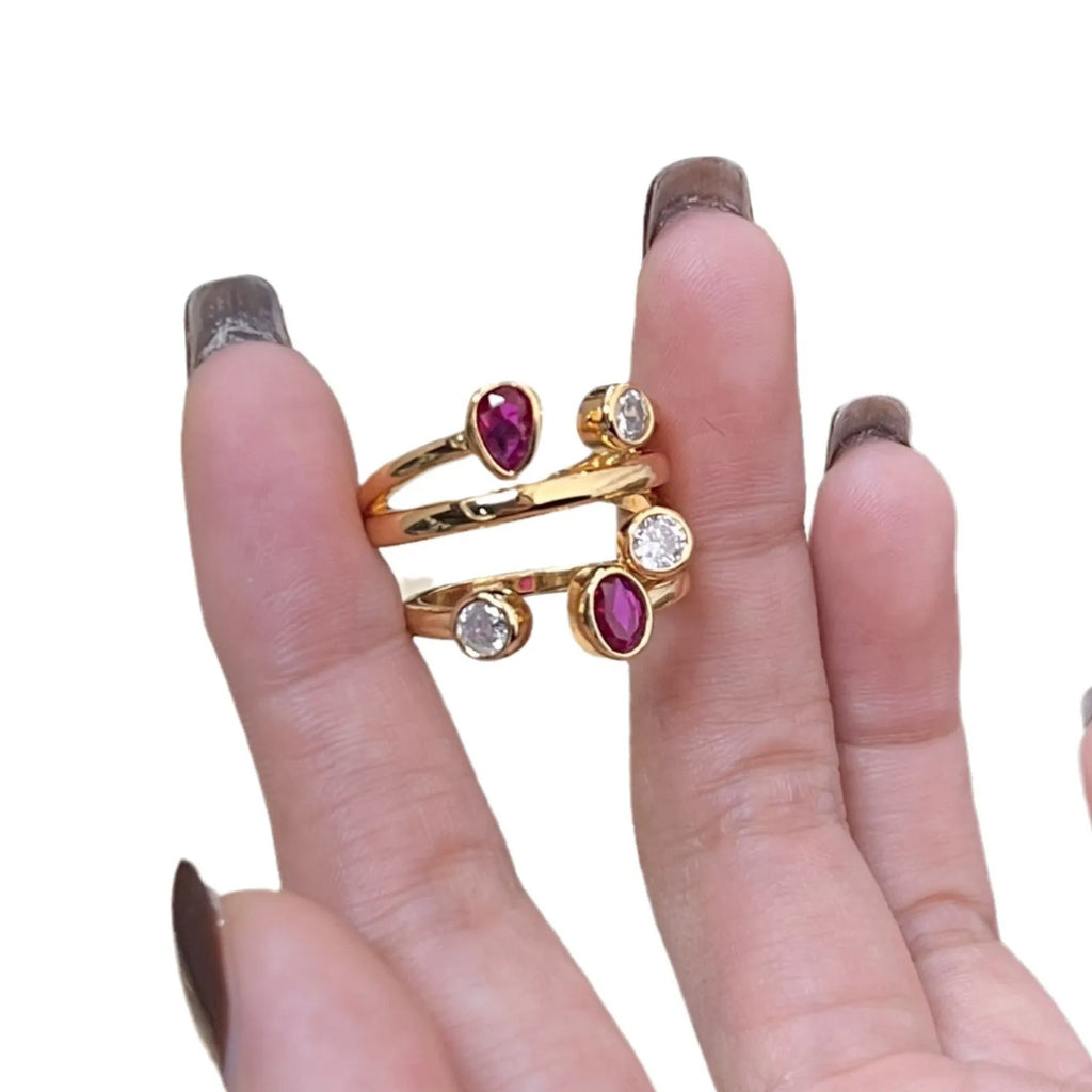 Irregular cross geometric diamond ring in two-tone colours on electroplated copper
