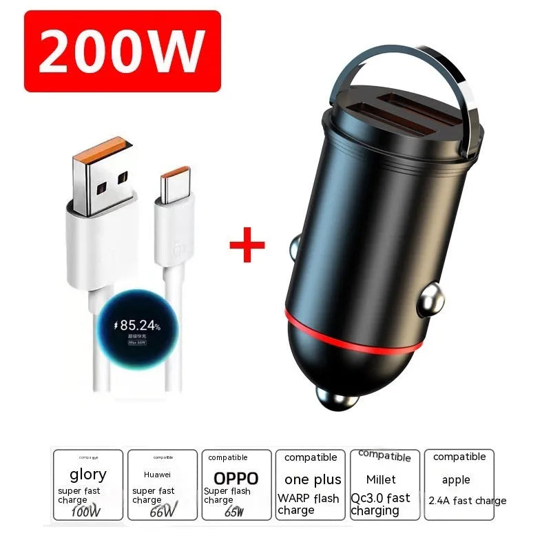 Black 200W car charger with zinc alloy housing and USB output interface