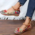 Women's plus size ethnic platform sandals with elastic band fastening and cloth upper