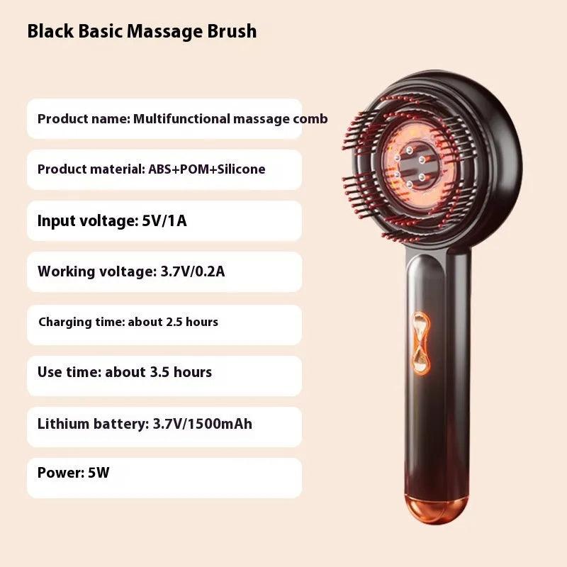 Black and red rechargeable massage hair comb with red and blue light therapy functions
