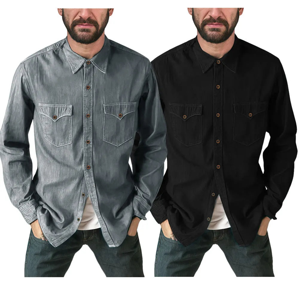 Denim cardigan coat in cotton fabric showing regular fit design