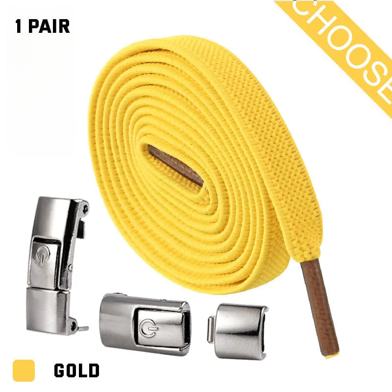 Press lock elastic shoelaces with 8mm widened flat design in various colours