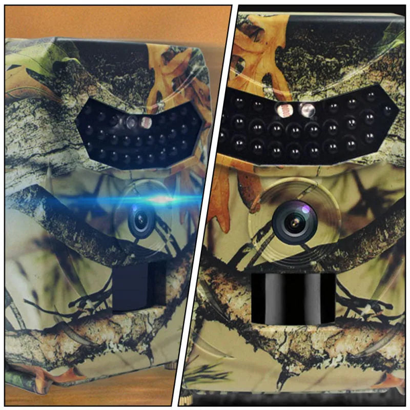Yellow brown 16MP hunting game camera with infrared night vision for wildlife scouting