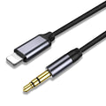 Nylon braided audio cable with headphone and car adapter connectors in silver colour