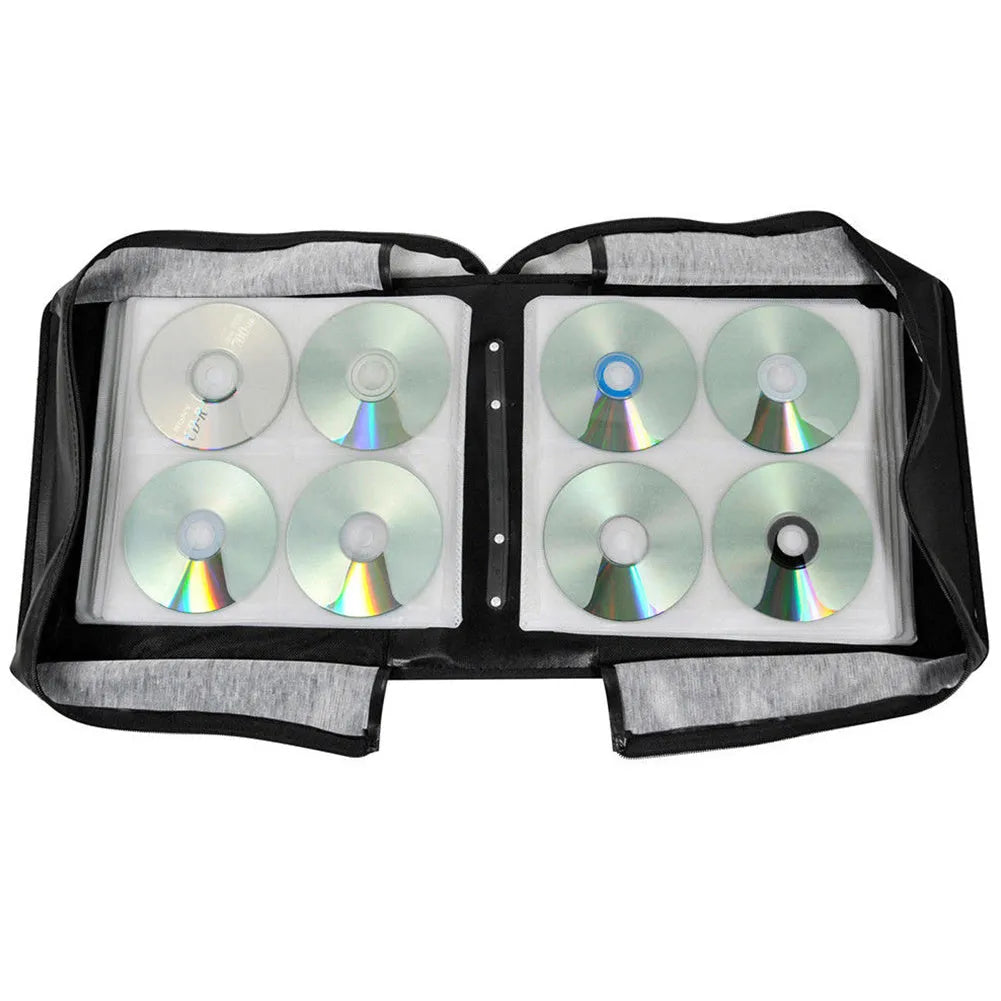 Black Oxford fabric CD DVD storage organiser binder with zipper and top carry handle