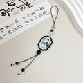 Guofeng Chinese-style bead keychain with plants and flowers pattern, Fan colour option.