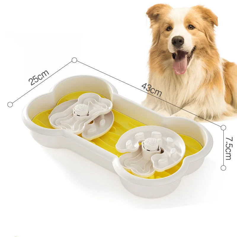 Large green slow feeder dog bowl with three separable puzzle trays for large breed dogs.