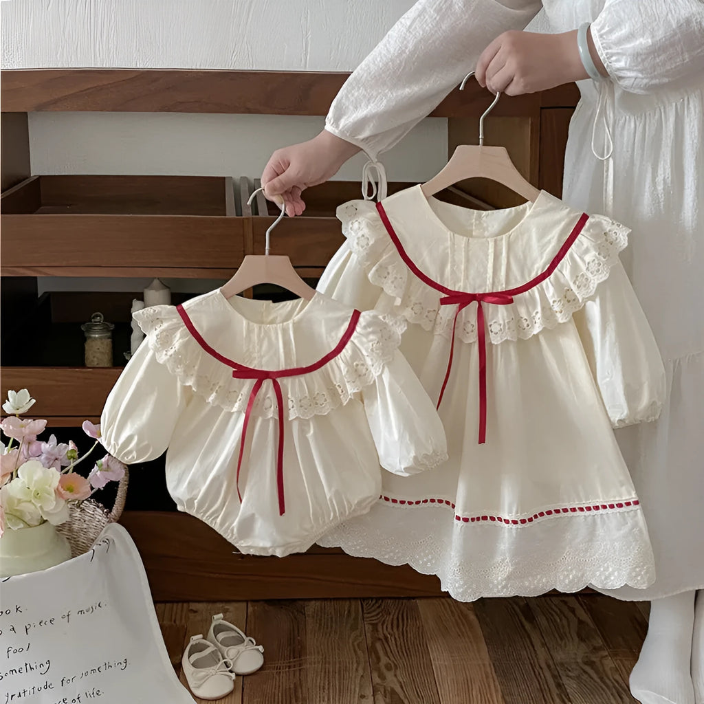 Baby Girls' Cotton Lace Onesie Romper Long Sleeve Jumpsuit Autumn Princess Style Sizes 66cm to 140cm for Everyday Wear and Special Occasions