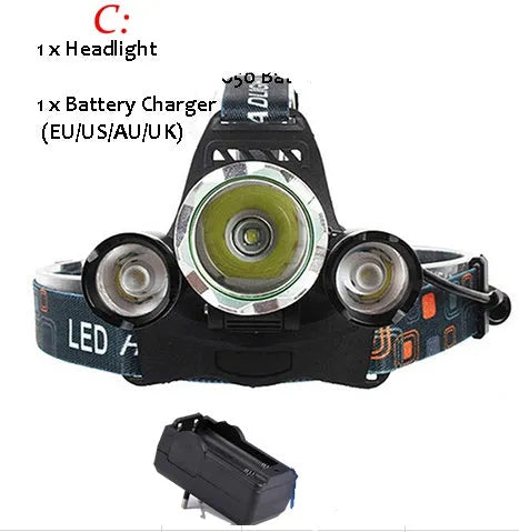 CREE XM-L T6 rechargeable aluminium headlamp with adjustable strap and Hawkeye lens