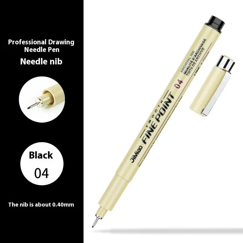 Needle pen with cartoon syringe design showing 133mm black plastic body for drawing and writing