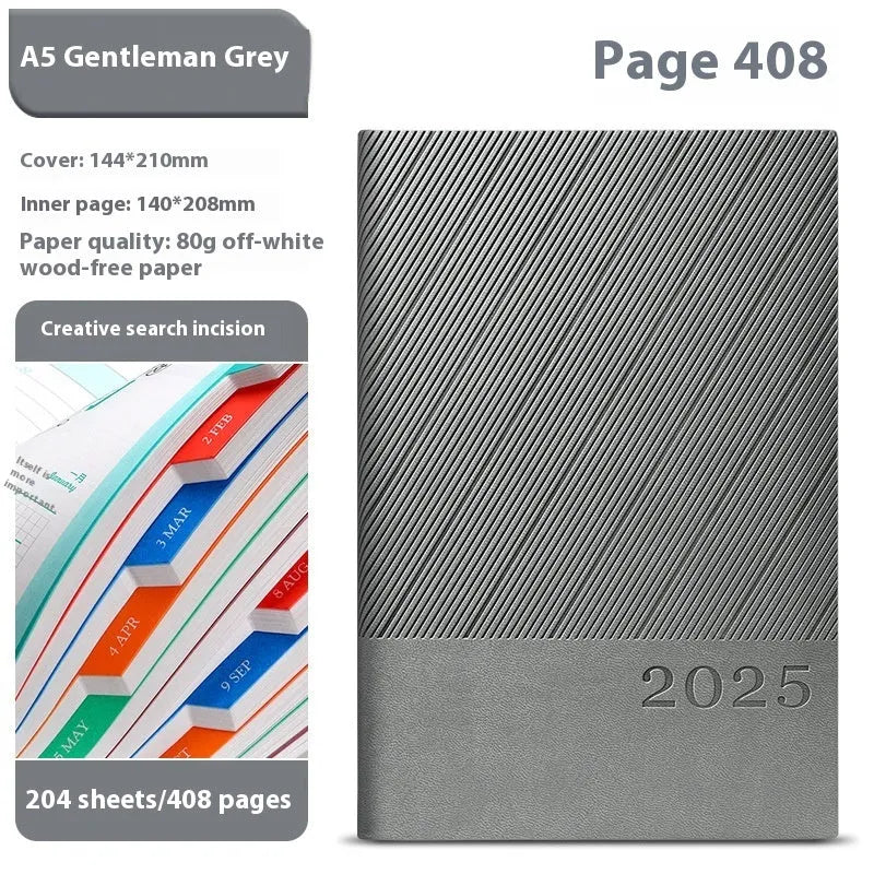 A5 office notepad with striped PU leather cover showing 204 sheets of thickened paper