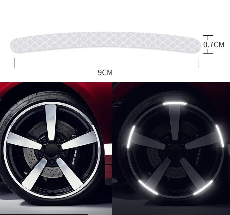 20-piece set of arc-shaped PVC reflective stickers for car wheel hubs in multiple colour options