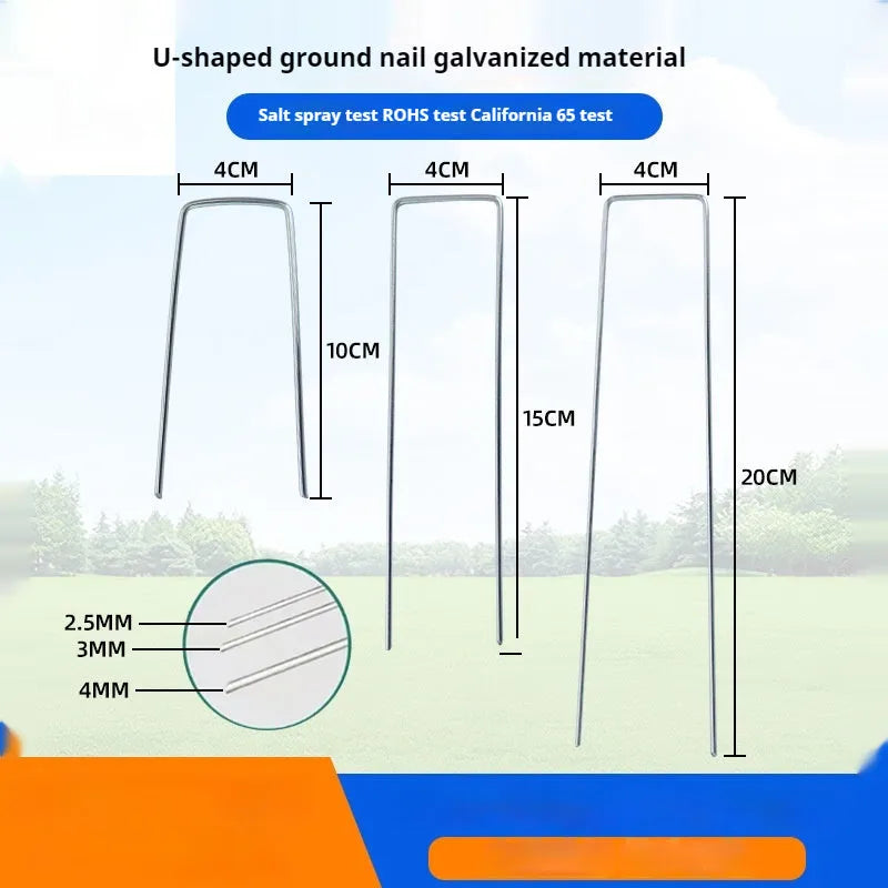 Galvanised steel ground nail 4cm wide 15cm long for fixing lawn fabric and grass cloth