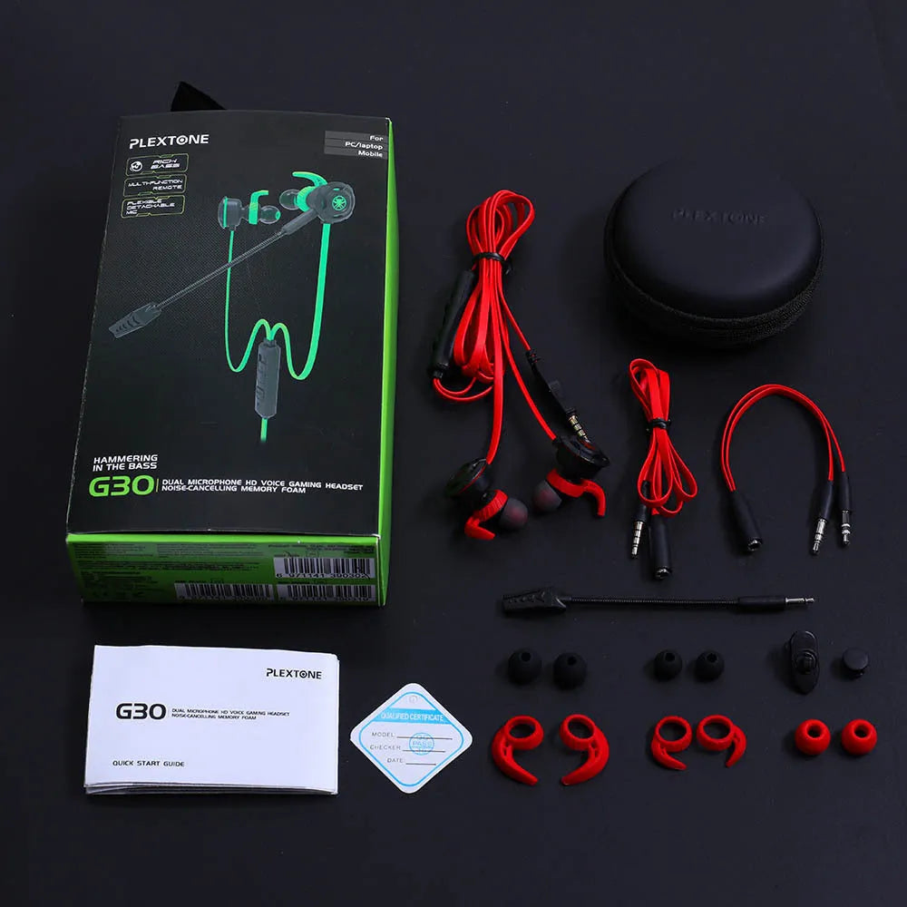 Shuangmai wired in-ear computer gaming headset in black, green, or red with short 1.5cm cable