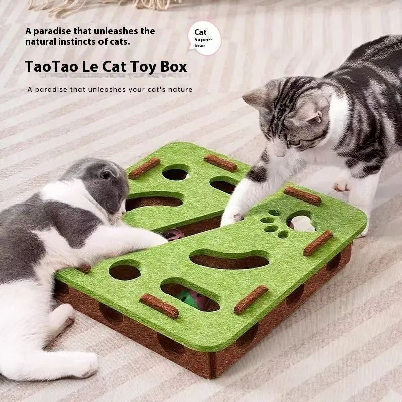 Rectangular felt cat scratching toy box with central hole in grey, green brown, or camel white colour