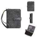Women's black PU leather zipper coin purse with integrated card holder slots.