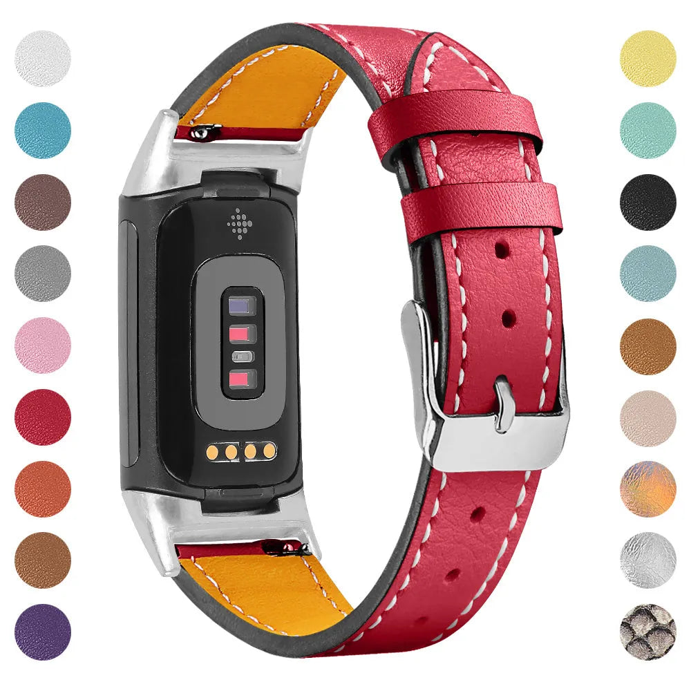 Genuine leather strap for Fitbit Charge 5 and Charge 6 smartwatch in multiple colour options