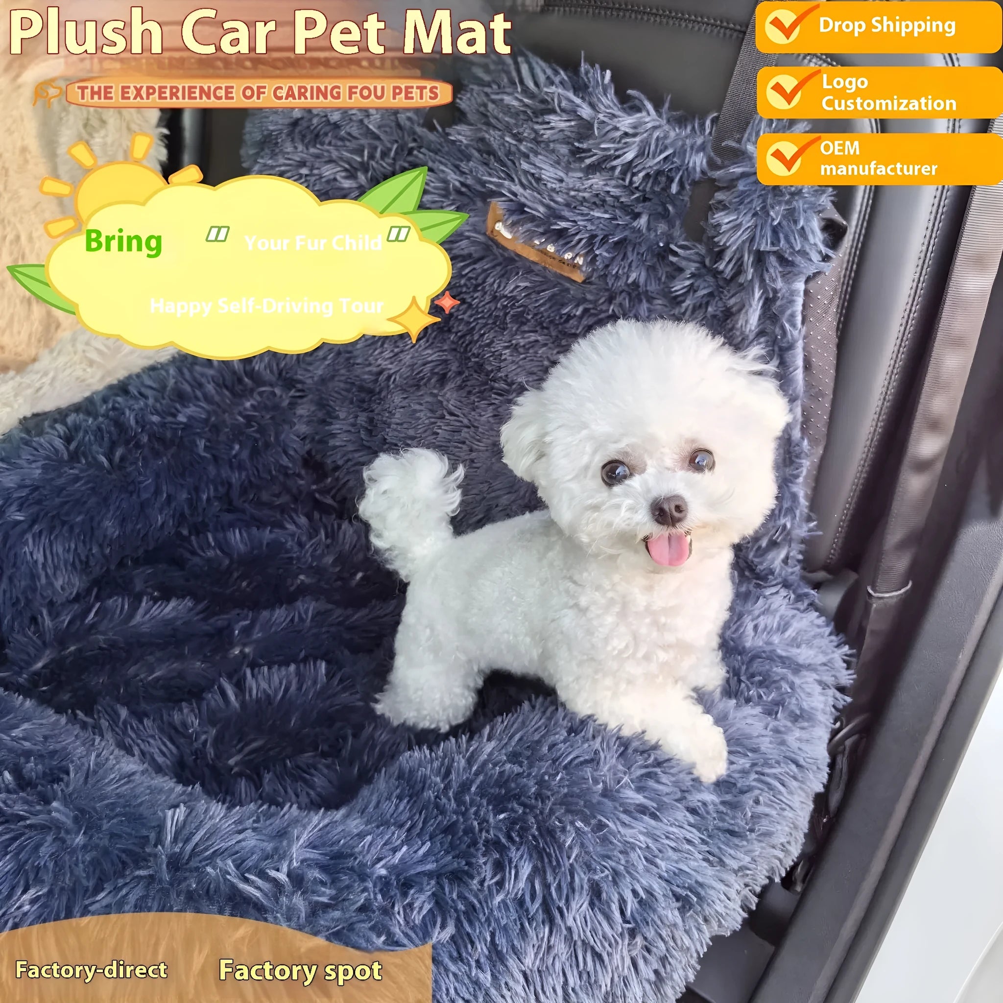 Winter thicken thermal vehicle pet mat in dark grey and beige colours showing single and double seat sizes