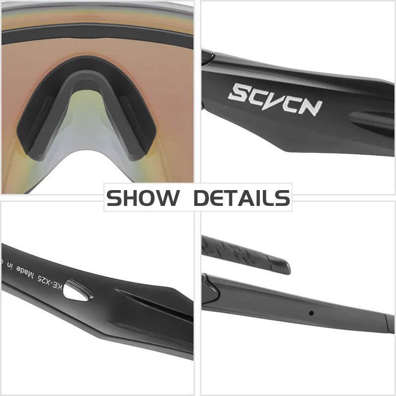 Frameless windproof athletic glasses with a colourful integrated lens in a sporty style.